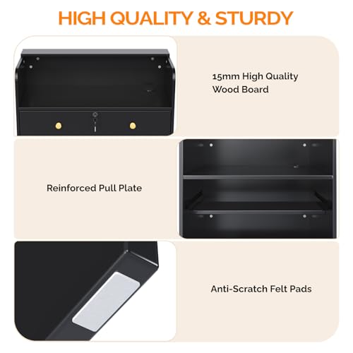 OmySalon Black 32" Reception Desk with Lockable Drawer, Modern Wooden Front Counter for Salon & Office