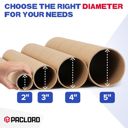 Paclord 5 x 36 Inch Reinforced Kraft Paper Mailing Tube - Pack of 1 with 2 Caps, Made in USA