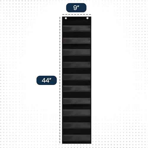 Essex Wares - 9" Wide x 44" Tall Pocket Chart, Black - Sturdy Pocket Chart for Classroom for Sentence Strips - Easy to Use & Hang, Reusable Black Pocket Chart