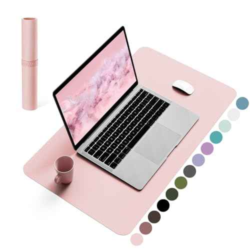 YSAGi Non-Slip Leather Desk Pad, Waterproof Laptop Computer Desk Keyboard Mat, Table Protector Blotter Mat, Large Mouse Pad for Office/Work/Home/Decor(Pink, 23.6" x 13.7")