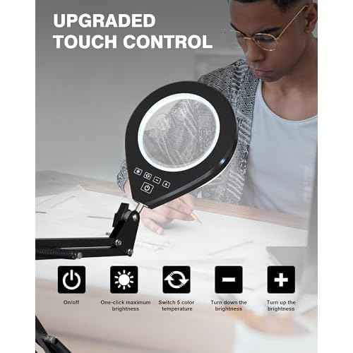 Lighted Magnifying Glass, 10X & 5X Magnifying Glass with Light, Dimmable Magnifier with Lamp, Adjustable 10 Level Brightness and 5 Color Desktop Clamp Magnifiers for Craft Painting Workbench (White)