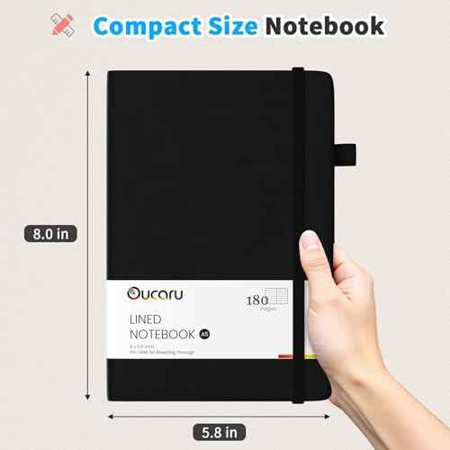 Oucaru Lined Journal Notebook, 2 Pack, 180 Pages, A5 Journals for Writing, 100 GSM Thick Paper, Small Notebooks Daily Journal for Women Men Work, Business, School, Travel Supplies