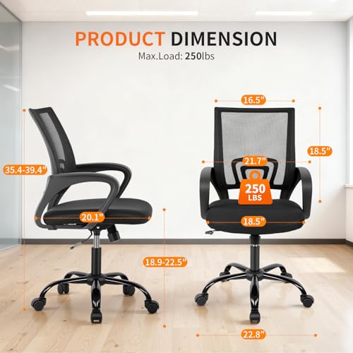 Ergonomic Mesh Office Chair - Adjustable, Supportive Desk Chair for Home & Work, Black