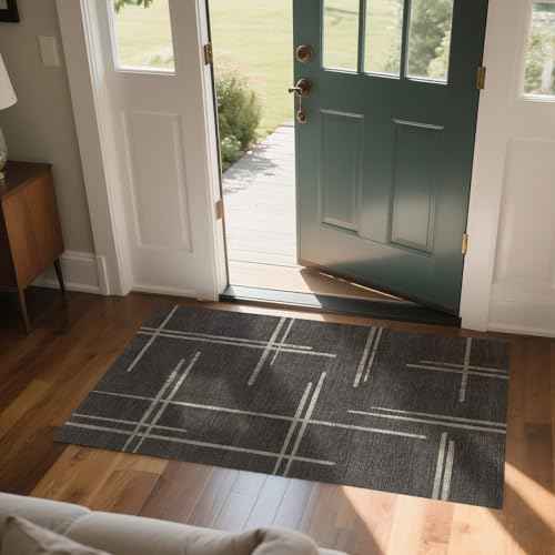 Office Chair Mat for Hardwood & Tile Floor and Carpet, 47" x 35" Desk Chair Mat with Modern Grey Geometric Line Design, Anti-Slip Computer Chair Carpet for Home Office, Study Room, Bedroom