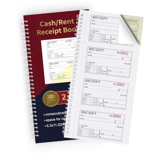 Zzrywuty Single Book 2-Part Carbonless Money and Rent Receipt Book 200 Sets