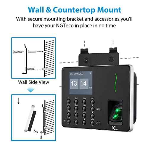 NGTeco Time Clocks for Employees Small Business, W3 2.4GHz WiFi Biometric Fingerprint Time Card Machine, Office Punch Clock Automatic in and Out with iOS/Android App No Monthly Fees