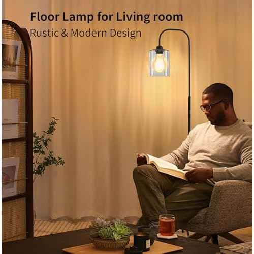 Floor Lamps for Living Room, Industrial Floor Lamp for Bedroom, Modern Standing Lamp with Bulb, Foot Pedal Switch Tall Lamp,Glass Lampshade Minimalist Tall Pole Lamp for Office,Nursery (Black)