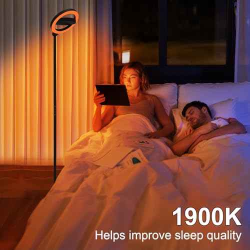 36W Bright LED Floor Lamp for Living Room with Remote, 75.5 Inch Tall Stepless Dimmable Standing Lamp for Office, Torchiere Floor Lamp with 2 Rotatable Lights 1900K-6500K for Bedroom