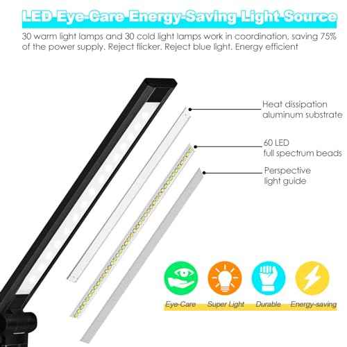 LED Desk Lamp with Wireless Charger, USB Charging Port, 10 Brightness, 5 Color Modes, Desk Lamps for Home Office, Dimmable Table Lamp Eye Caring Reading Light, Touch Control, Auto Timer, Black