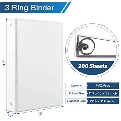 1-inch 3 Ring Binder with 2 Interior Pockets, 1'' Basic Binders Holds US Letter Size 8.5'' x 11'' Paper - Versatile Binders for Office, Home, and School Use, 6 Pack (White)