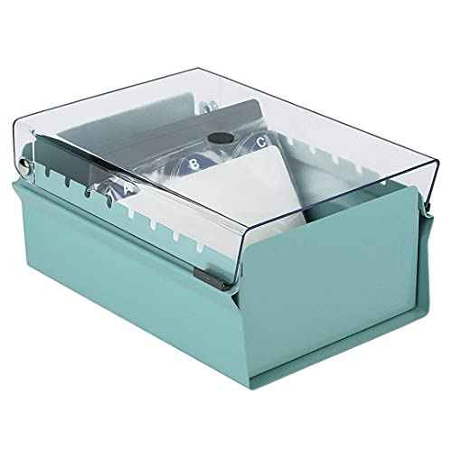 Acrimet 3 x 5 Card File Holder Organizer Box Metal Base Heavy Duty (AZ Index Cards and Divider Included) (Green Color with Clear Crystal Plastic Lid Cover)