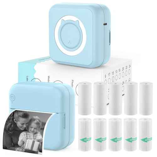 Mini Blue-Tooth Printer, Wireless Sticker Printer with 10 Rolls Paper for iPhone/Android