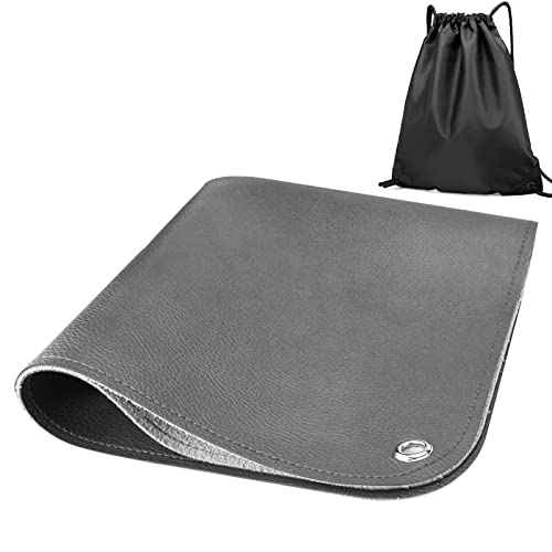 Linkidea Vegan Leather High Chair Mat for Floor, 39'' x 39'' Portable Ground Protector for Feeding Chair, Reusable Easy to Clean Food Splash Spill for Picnic Blanket Outdoor (Grey)