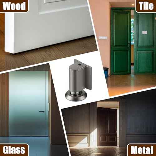 2 Pack Adjustable Magnetic Door Stoppers, Drilled Mount or No Drill Invisible Doorstops for Inside Door with Installation Screws and Adhesive Stickers, Protects Wall from Damage (Gray)