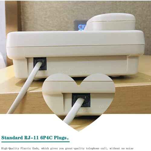 LanSenSu Phone Extension Cord 50 Ft, Phone Cord Telephone Cable with Standard RJ11Plug and 2 in-Line Couplers and 20Cable Clip Holders, White (White, 50 Feet)
