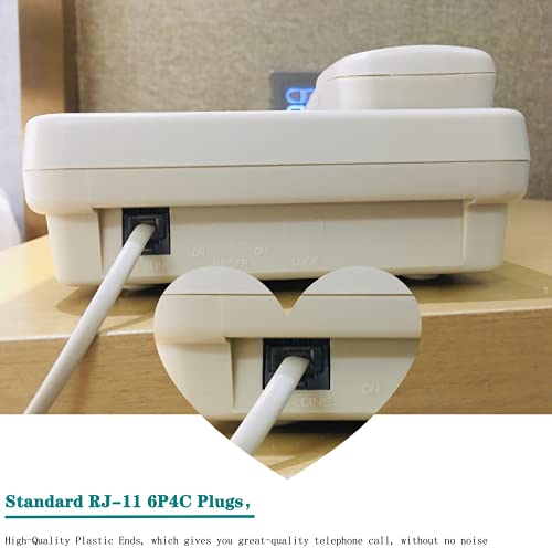 LanSenSu 50Ft White Phone Extension Cord with RJ11 Plug, 2 Inline Couplers & Cable Clips