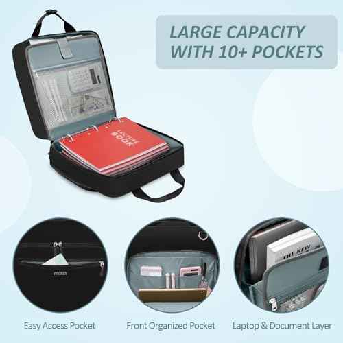 Ytonet Zipper Binder with Shoulder Strap, 3 Inch 3 Ring Binder with Zipper, 600 Sheets Large Capacity Waterproof School Binders Organizer for Son Boys Girls Students Fit 15.6 Inch Laptop, Black