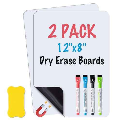 2-Pack Magnetic Dry Erase Board Sheet for Refrigerator, 12"X8" Erasable Fridge Whiteboard with 4 Markers & 1 Eraser, Small Flexible Magnet Blank Notepad for Home Kitchen Organizer Planner to-Do List