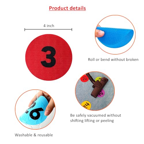 GetALift Numbered Carpet Dots for Classroom 1-26, 4 Inch Rug Spots with Bright Colors & Numbers - Strong Grip Rug Markers