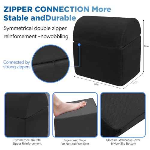 Adjustable Foot Rest for Under Desk at Work - 3-in-1 Ergonomic Foot Stool with Zipper Connection, Height Adjustable for Office, Home & Gaming (Black)