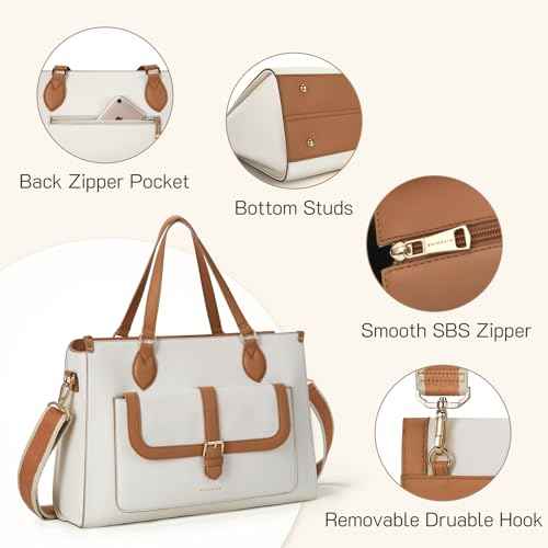 Missnine Laptop Bag with Removable Purse - 15.6 inch Computer Bag Leather Briefcase for Women Work Tote for Office, Travel