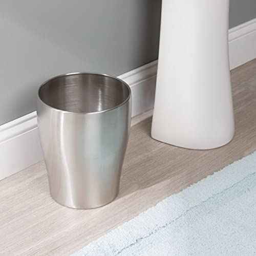 mDesign Steel 1.67 Gallon Trash Can Small Round Wastebasket Metal Garbage Container Recycle Bin for Waste, Recycling in Bathroom, Kitchen, Bedroom, Home Office, Outdoor Trashcan - Polished