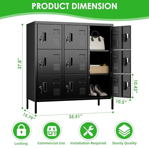 9-Door Metal Locker for Employees with Keyed Compartments