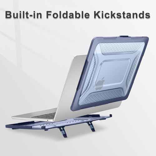 MOSISO Compatible with MacBook Air 13 inch Case 2025 2024 2023 2022 M4 A3240 M3 A3113 M2 A2681,Honeycomb Heavy Duty TPU Bumper Hard Case with Kickstand&Keyboard Skin for MacBook Air 13.6, Navy Blue