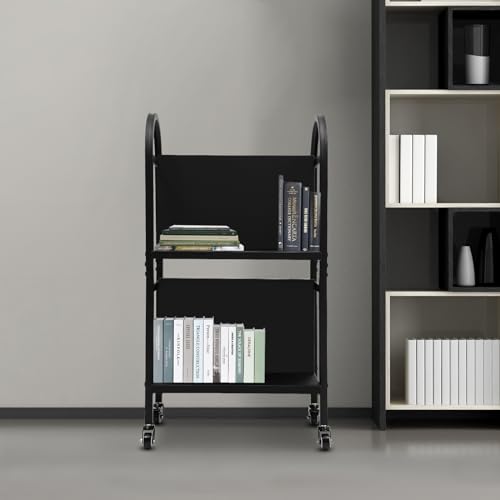 2-Tier Rolling Book Cart, 34” Tall, 100 lb Capacity - Double-Sided Mobile Library Cart with 4 Locking Wheels