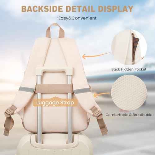 School Backpack for Teen Girls, Cute College Backpacks for Women Students Aesthetic Bookbag Large 15.6 Inch Laptop Bag Middle School Travel Back Pack (Khaki Beige)