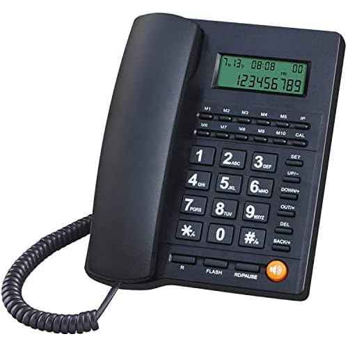 Corded Landline Phone with Dual Caller ID, Adjustable LCD Brightness, 16 Ringtones, Alarm and Anti-Theft Features, Ideal for Home/Office/Hotel