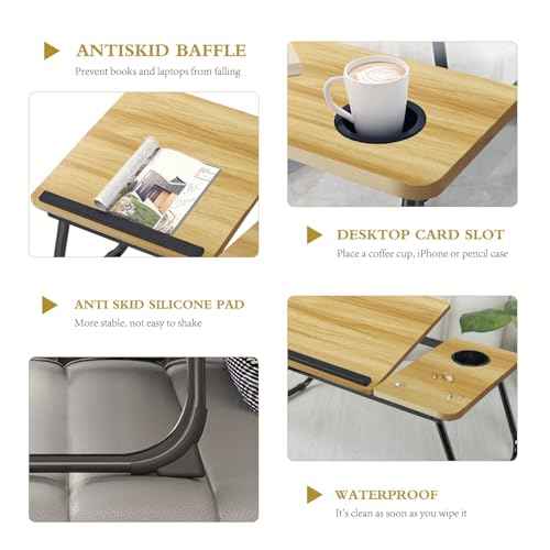 Bed Desk for Laptop, Foldable Laptop Table for Bed and Sofa, Bed Trays for Eating and Laptops with Cup Holder, 5 Levels of Adjustable Height