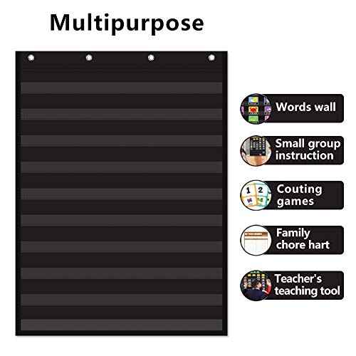 Standard Pocket Chart Clear 10 Pockets Chart for Classroom & Home Heavy Duty Hanging Pocket Chart for Word Wall/Letter Cards/Sentence Strips,28Wx43L,Black