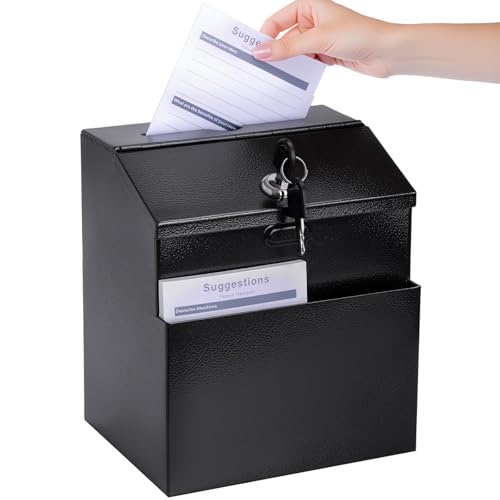 Black Suggestion Box with Lock & 50 Sheets Classroom Drop-In Organizer