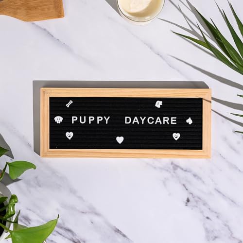 Winsharp 12x5 Small Letter Board with Wooden Frame & White Letters - Black Felt Sign