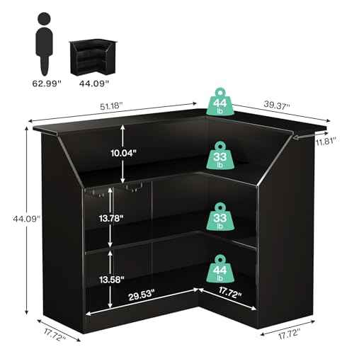 Tribesigns Reception Desk with Storage Shelves, L-Shaped Modern Front Desk, Reception Counter Table for Small Office, Salon, Checkout Office, Black