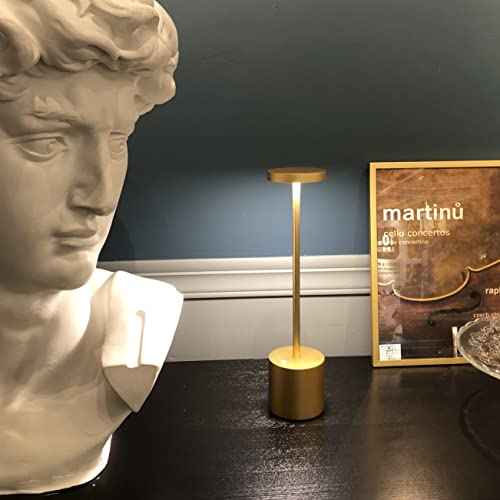 Cordless Table Lamp, Rechargeable LED Battery 6000mAh Metal USB Portable Powered Desk Lamp, 3 Levels Brightness Light for Restaurants Outdoor (13.25in Gold)