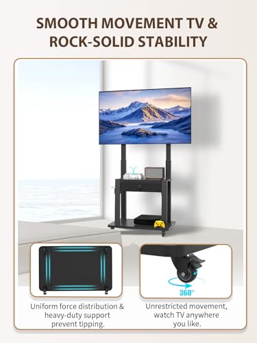 Maiproo Black Rolling TV Stand with Drawer, Mobile TV Cart 32-75" up to 330 lb, with 600x400 VESA, Adjustable Height