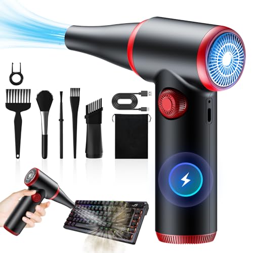 ATEngeus Compressed Air Duster, Stepless Speed Electric Air Duster, 100500RPM Cordless Air Duster with LED Light, Rechargeable Air Blower Replaces Canned Air, Keyboard Cleaner for Laptop, PC