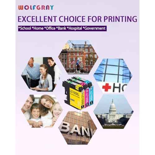 Wolfgray LC103XL Color Ink Cartridges 18 Pack (6C+6M+6Y) - Compatible with Brother LC101 LC103 XL LC 103 LC103C LC103M LC103Y Ink for MFC-J470DW MFC-J870DW Printer