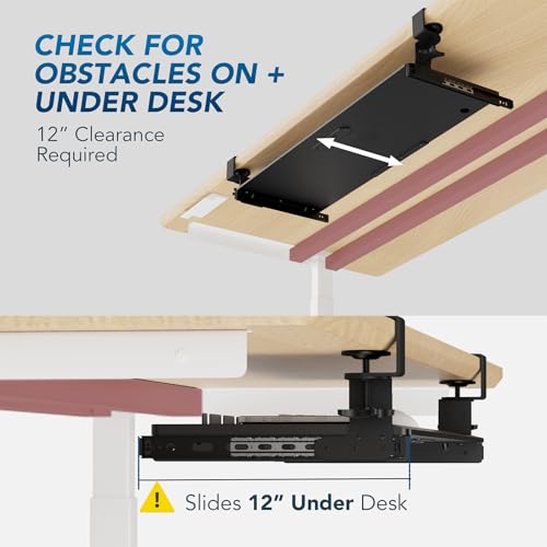 AX WABER Black 32.5 x 11-Inch Under-Desk Pull-Out Keyboard Tray with Clamp Mount System