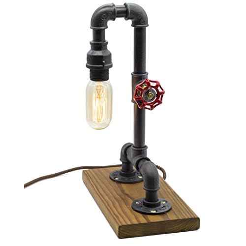 Loft Style Lamp with Dimmer, Dimmable Steampunk Industrial Vintage Antique Light, Wood Base with Iron Piping Desk Lamp, Y-Nut ¡°Zhang Fei¡± Retro Desk Lamp LL-021