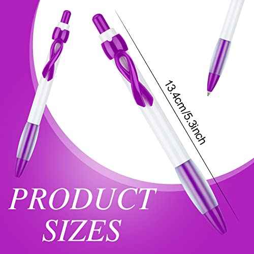 200 Pcs Purple Ribbon Retractable Pen Bulk Lupus Domestic Violence Awareness Grip Pen Black Ink Epilepsy Alzheimers Pancreatic Cancer Awareness Ballpoint Pens for Charity Events Campaign Party