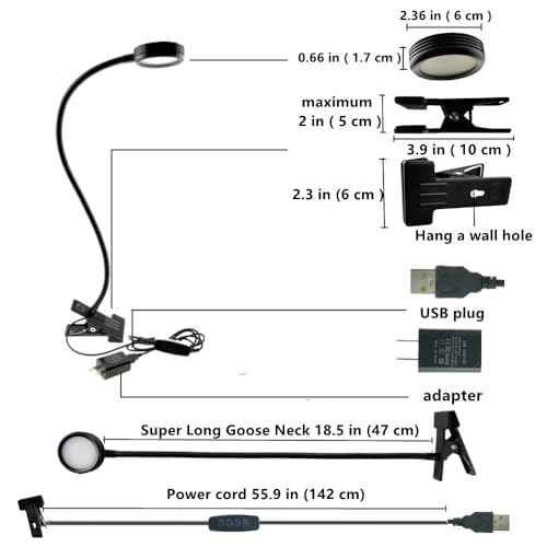 2-Pack 3W USB Clamp Desk Lamp - 3 Color Temperatures (3000K-4500K-6000K), 10-Level Dimmable, 48cm 360¡Æ Gooseneck with C-Clip for Sewing Machine, Office, Bedroom
