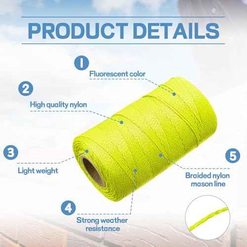 Amylove 6 Roll Mason Nylon String Nylon Braided Twine String Heavy Duty Outdoor Twine Rope Hanging Masonry Lines for Construction DIY Project Gardening(Fluorescent Yellow,500 ft)