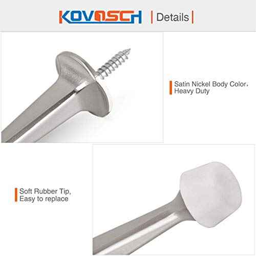 2 Pack Solid Rigid Door Stops - Heavy Duty Door Stoppers Wall Protector with Soft Rubber Tips, Satin Nickel