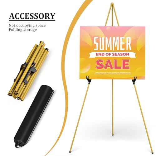 Display Artist Easel Stand - 63" Instant Tripod Collapsible Portable Floor Easel - Easy Folding Adjustable Art Poster Metal Stand for Display Show, Wedding, Painting - Gold