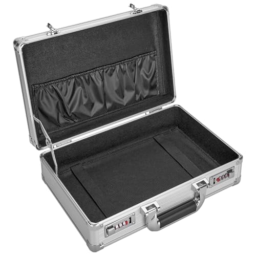 File Organizer Storage Box - 14.2 x 9.8 x 4.5 Inch Medium, Portable Locking Storage Totes with Dual Combination Locks, Lock Boxes for Personal Items, Cash, Briefcase - Silver
