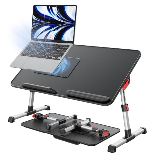 SAIJI Black Laptop Desk for Bed with Cooling Fan, Adjustable Table