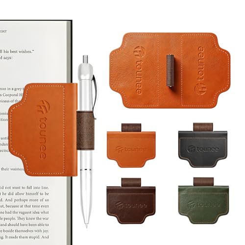 Tounee 4-Pack Magnetic Leather Bookmarks with Pen Loop - Slim Reading Page Markers for Bible, Journaling & Planners